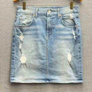 7 For All Mankind Distressed‎ Denim Mini Skirt Blue Stretch Size 29(30)